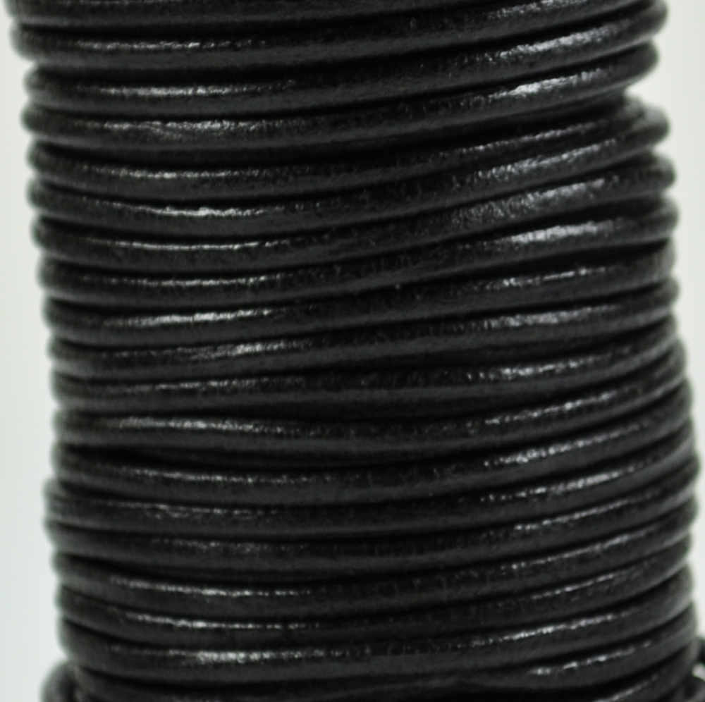 Kernlederrundschnur  Ø 2 mm Schwarz, endlos, Preis pro Meter