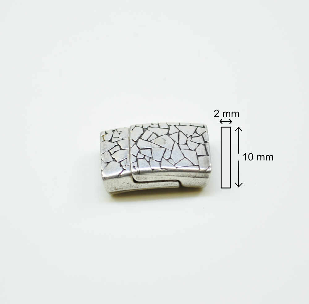 Magnetverschluss 10 x 2 mm, silberfarbig, craqueliert, NICKELFREI
