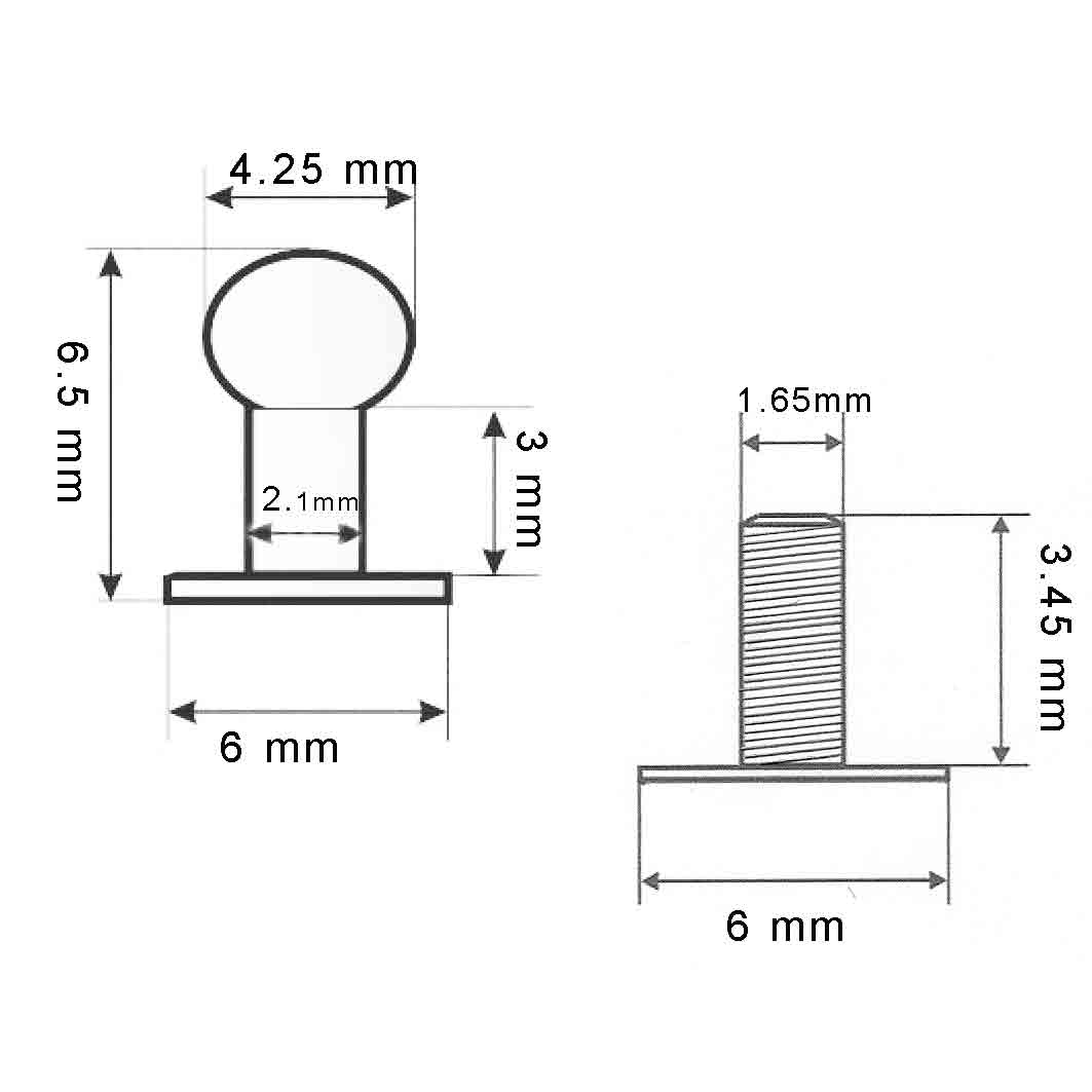 Mini Schraubknopf Messing vernickelt, Kopf ø 4.25 mm, Schraube 3.45 mm