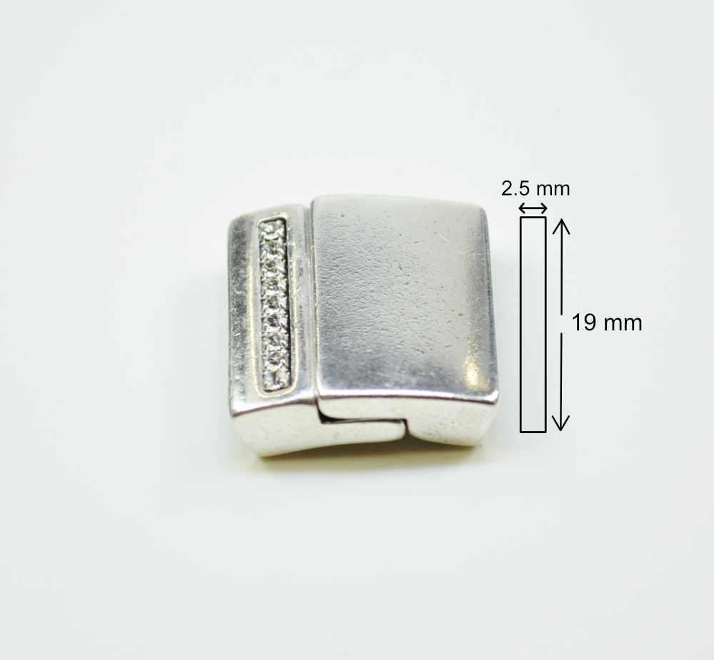 Magnetverschluss 20 x 2 mm, silberfarbig, NICKELFREI, mit Strasssteinen
