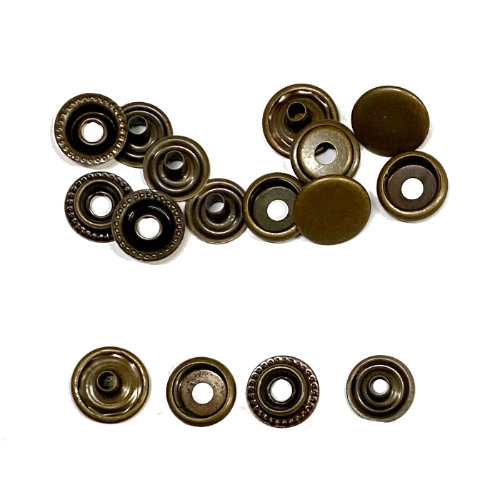 Ringfeder-Druckknöpfe Ø 15 mm, Messing Altmessing, 10 Stk./Pkg