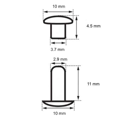 Doppelkopfnieten Messing vernickelt, Ø10 x 11 mm, 100 Stk/Pkg