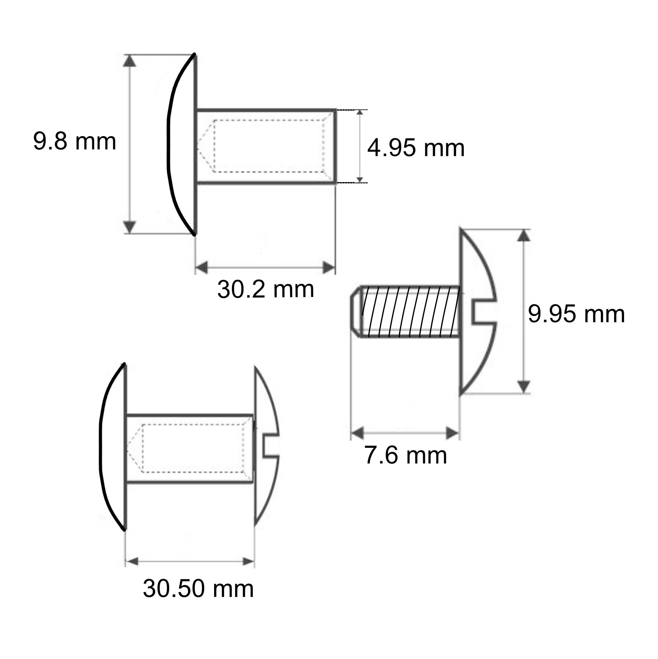 Schraube Eisen vernickelt 30 mm, pro Paar