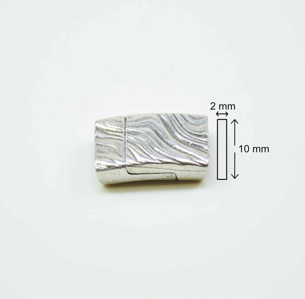 Magnetverschluss 10 x 2 mm, silberfarbig mit Wellenrelief, NICKELFREI
