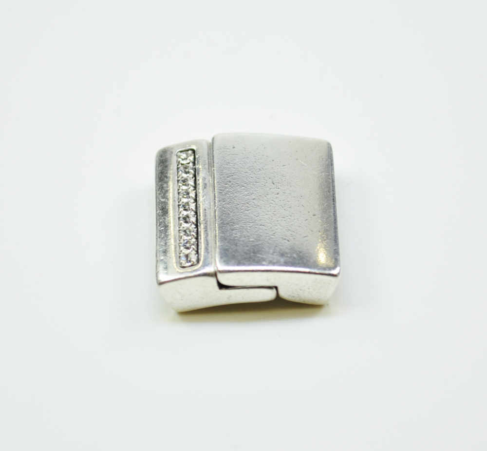 Magnetverschluss 20 x 2 mm, silberfarbig, NICKELFREI, mit Strasssteinen