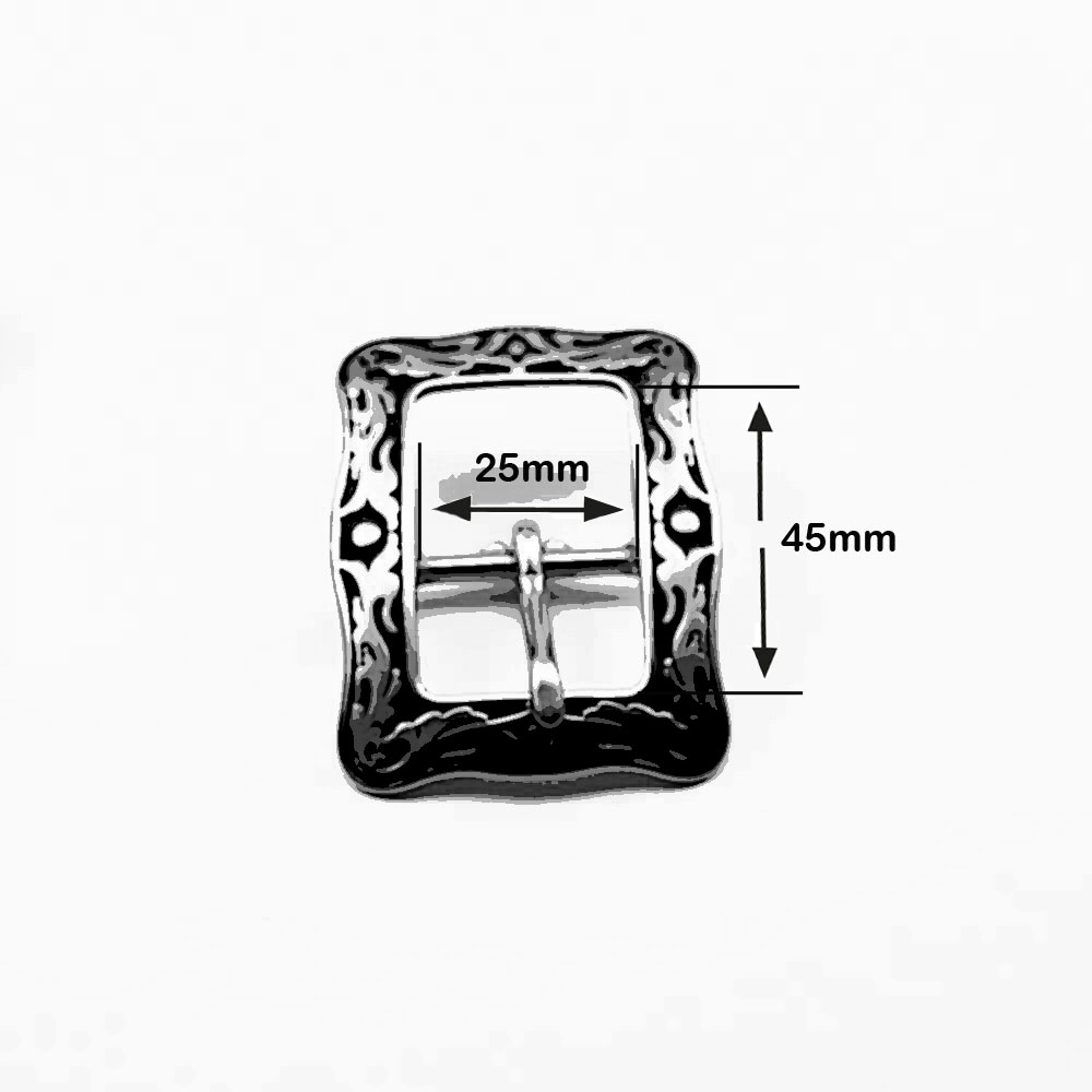 Doppelschnalle 25 mm, rechteckig, Edelstahl mit Floralmotiv, black accents