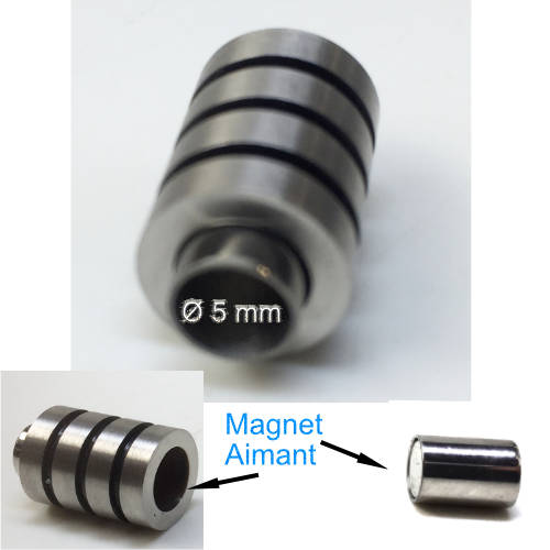 Magnetverschluss fur Kordel Ø 5 mm, silberfarbig / schwarz, NICKELFREI